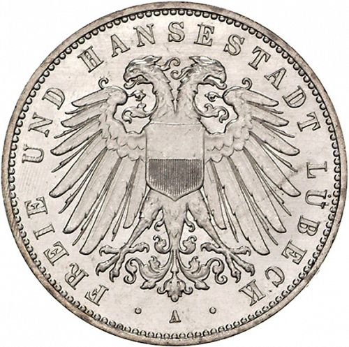 5 Mark Obverse Image minted in GERMANY in 1907A (1871-18 - Empire LUBECK)  - The Coin Database