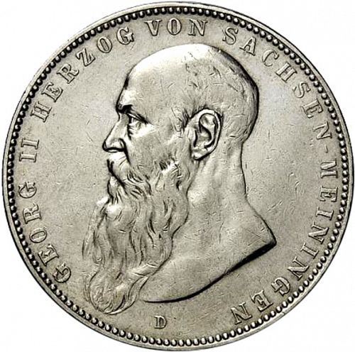 5 Mark Obverse Image minted in GERMANY in 1908D (1871-18 - Empire SAXE-MEININGEN)  - The Coin Database