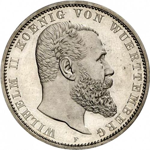 5 Mark Obverse Image minted in GERMANY in 1908F (1871-18 - Empire WURTTEMBERG)  - The Coin Database