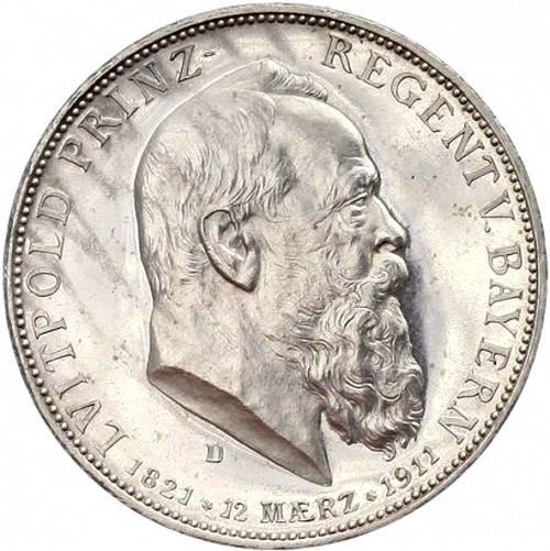 5 Mark Obverse Image minted in GERMANY in 1911D (1871-18 - Empire BAVARIA)  - The Coin Database