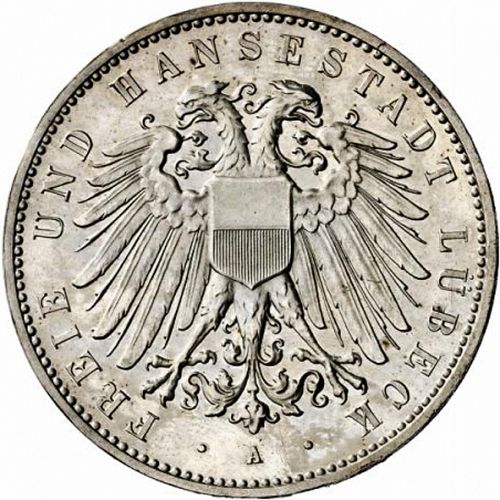5 Mark Obverse Image minted in GERMANY in 1913A (1871-18 - Empire LUBECK)  - The Coin Database