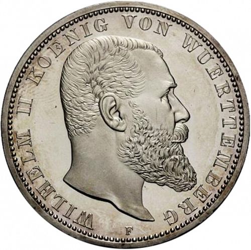 5 Mark Obverse Image minted in GERMANY in 1913F (1871-18 - Empire WURTTEMBERG)  - The Coin Database