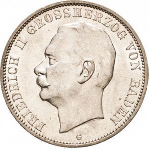5 Mark Obverse Image minted in GERMANY in 1913G (1871-18 - Empire BADEN)  - The Coin Database