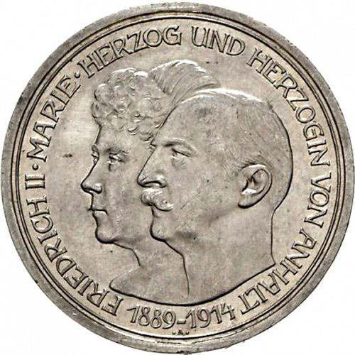 5 Mark Obverse Image minted in GERMANY in 1914A (1871-18 - Empire ANHALT-DESSAU)  - The Coin Database