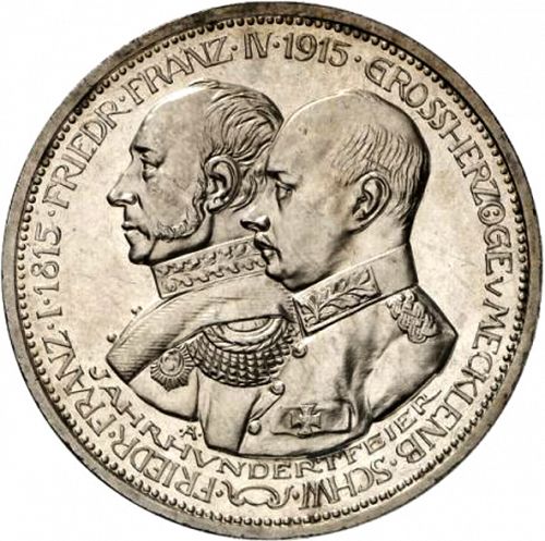 5 Mark Obverse Image minted in GERMANY in 1915A (1871-18 - Empire MECKLENBURG-SCHWERIN)  - The Coin Database