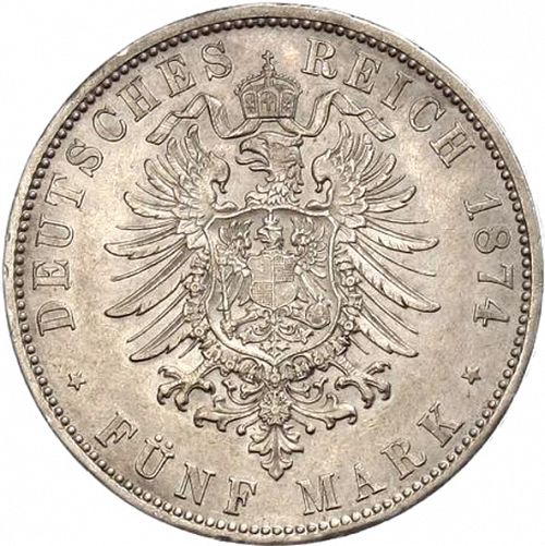 5 Mark Reverse Image minted in GERMANY in 1874D (1871-18 - Empire BAVARIA)  - The Coin Database
