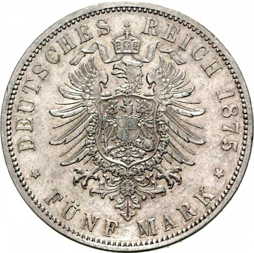 5 Mark Reverse Image minted in GERMANY in 1875B (1871-18 - Empire PRUSSIA)  - The Coin Database