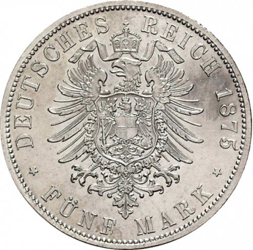 5 Mark Reverse Image minted in GERMANY in 1875D (1871-18 - Empire BAVARIA)  - The Coin Database
