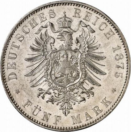 5 Mark Reverse Image minted in GERMANY in 1875G (1871-18 - Empire BADEN)  - The Coin Database