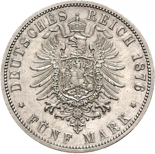 5 Mark Reverse Image minted in GERMANY in 1876B (1871-18 - Empire PRUSSIA)  - The Coin Database