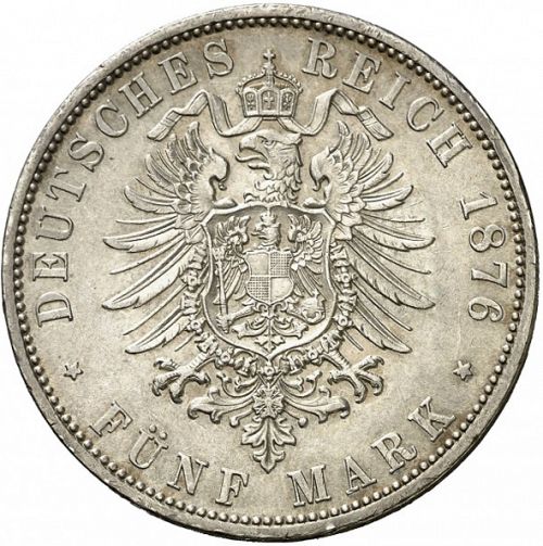 5 Mark Reverse Image minted in GERMANY in 1876C (1871-18 - Empire PRUSSIA)  - The Coin Database