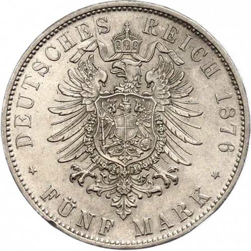 5 Mark Reverse Image minted in GERMANY in 1876D (1871-18 - Empire BAVARIA)  - The Coin Database