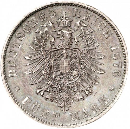 5 Mark Reverse Image minted in GERMANY in 1876E (1871-18 - Empire SAXONY-ALBERTINE)  - The Coin Database