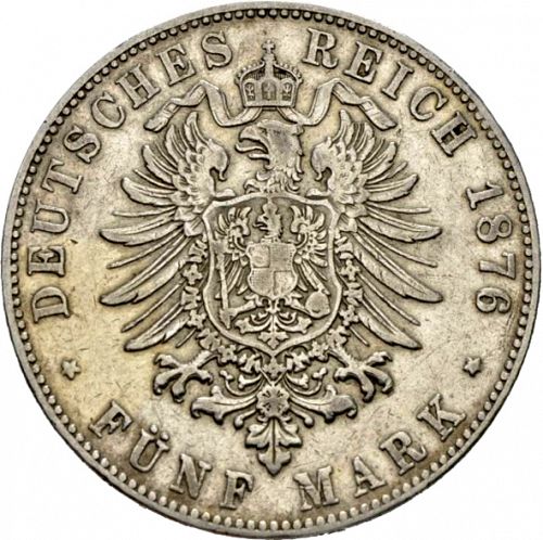 5 Mark Reverse Image minted in GERMANY in 1876G (1871-18 - Empire BADEN)  - The Coin Database