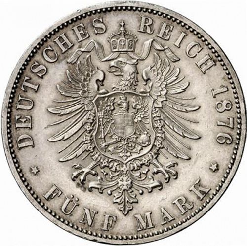 5 Mark Reverse Image minted in GERMANY in 1876J (1871-18 - Empire HAMBURG)  - The Coin Database