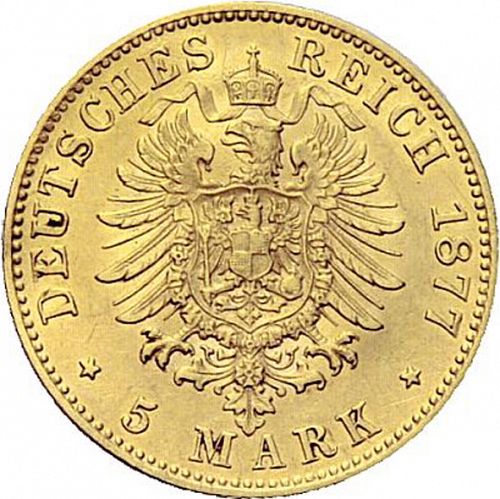 5 Mark Reverse Image minted in GERMANY in 1877D (1871-18 - Empire BAVARIA)  - The Coin Database