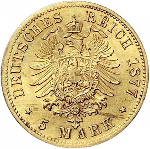 5 Mark Reverse Image minted in GERMANY in 1877E (1871-18 - Empire SAXONY-ALBERTINE)  - The Coin Database