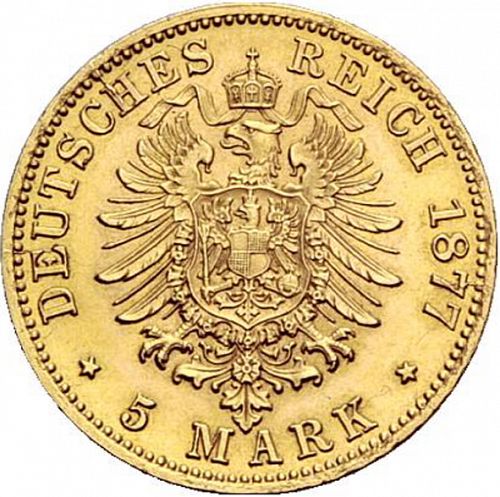 5 Mark Reverse Image minted in GERMANY in 1877F (1871-18 - Empire WURTTEMBERG)  - The Coin Database