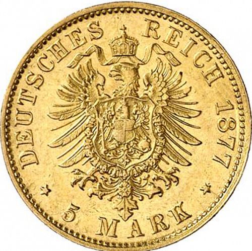 5 Mark Reverse Image minted in GERMANY in 1877J (1871-18 - Empire HAMBURG)  - The Coin Database