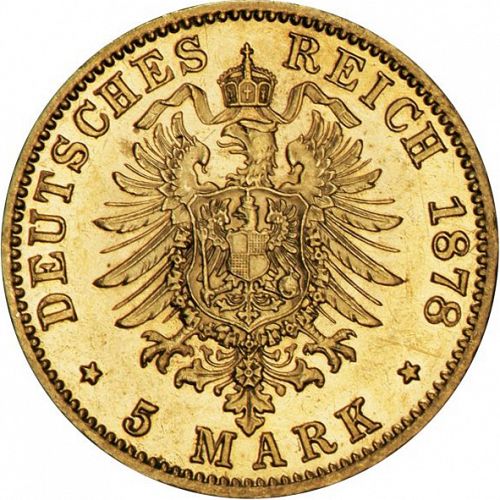 5 Mark Reverse Image minted in GERMANY in 1878F (1871-18 - Empire WURTTEMBERG)  - The Coin Database