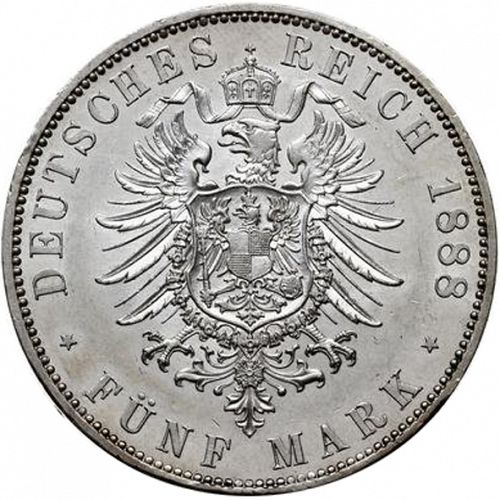 5 Mark Reverse Image minted in GERMANY in 1888A (1871-18 - Empire PRUSSIA)  - The Coin Database