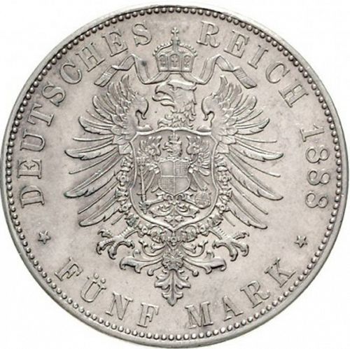 5 Mark Reverse Image minted in GERMANY in 1888D (1871-18 - Empire BAVARIA)  - The Coin Database