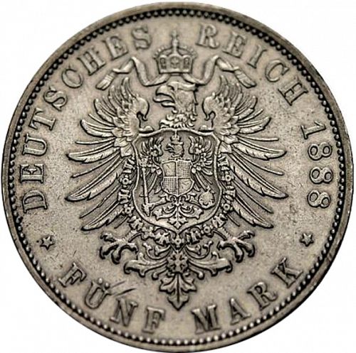 5 Mark Reverse Image minted in GERMANY in 1888F (1871-18 - Empire WURTTEMBERG)  - The Coin Database