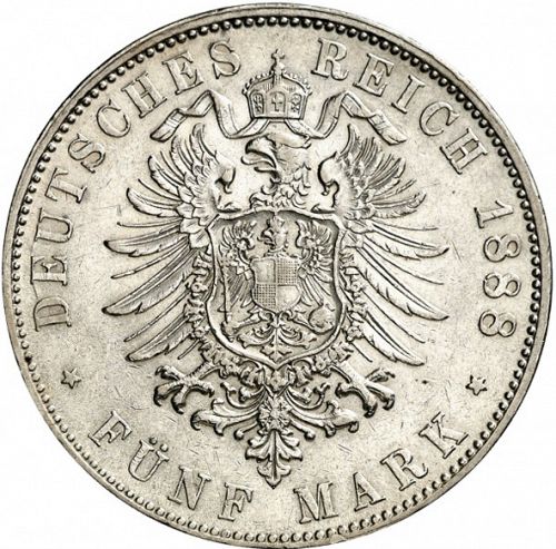 5 Mark Reverse Image minted in GERMANY in 1888G (1871-18 - Empire BADEN)  - The Coin Database