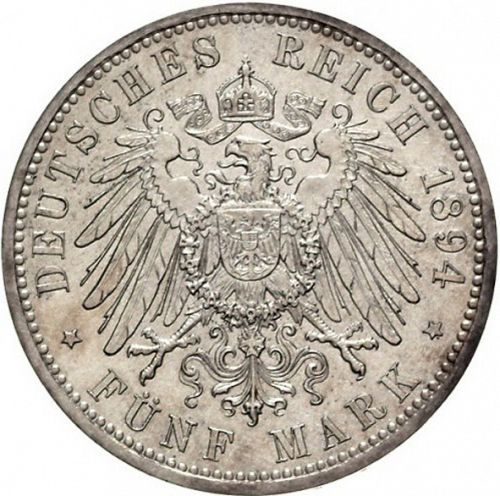 5 Mark Reverse Image minted in GERMANY in 1894A (1871-18 - Empire PRUSSIA)  - The Coin Database