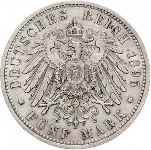5 Mark Reverse Image minted in GERMANY in 1895A (1871-18 - Empire HESSE-DARMSTATDT)  - The Coin Database