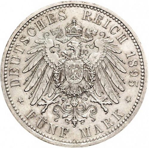 5 Mark Reverse Image minted in GERMANY in 1895A (1871-18 - Empire PRUSSIA)  - The Coin Database
