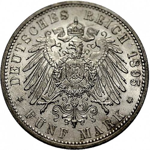 5 Mark Reverse Image minted in GERMANY in 1895F (1871-18 - Empire WURTTEMBERG)  - The Coin Database