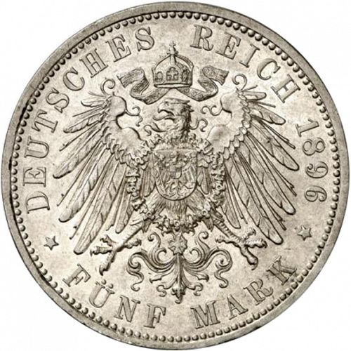 5 Mark Reverse Image minted in GERMANY in 1896A (1871-18 - Empire ANHALT-DESSAU)  - The Coin Database
