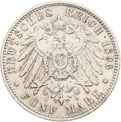 5 Mark Reverse Image minted in GERMANY in 1896D (1871-18 - Empire BAVARIA)  - The Coin Database