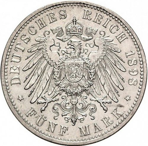 5 Mark Reverse Image minted in GERMANY in 1898A (1871-18 - Empire PRUSSIA)  - The Coin Database