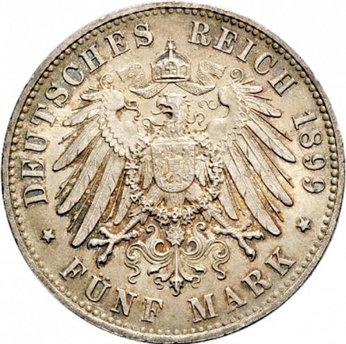 5 Mark Reverse Image minted in GERMANY in 1899F (1871-18 - Empire WURTTEMBERG)  - The Coin Database