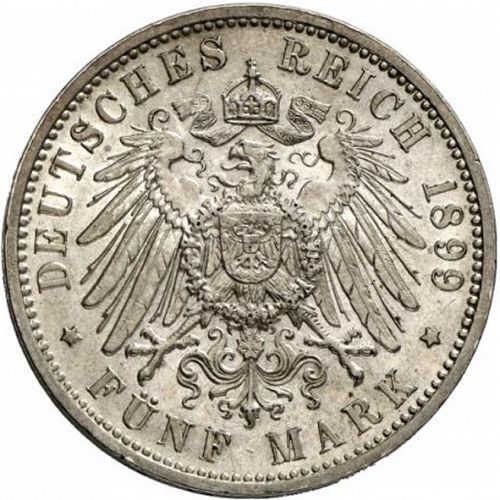 5 Mark Reverse Image minted in GERMANY in 1899G (1871-18 - Empire BADEN)  - The Coin Database