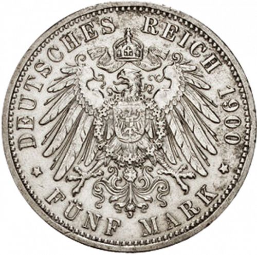 5 Mark Reverse Image minted in GERMANY in 1900A (1871-18 - Empire OLDENBURG)  - The Coin Database