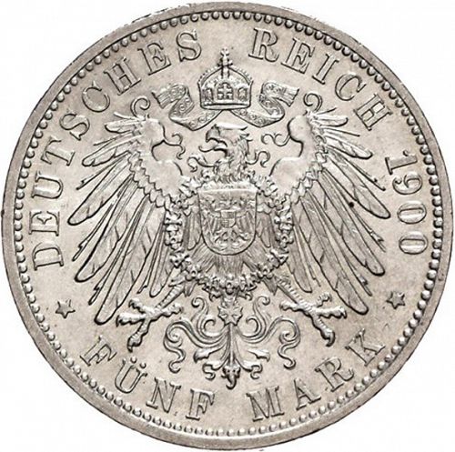 5 Mark Reverse Image minted in GERMANY in 1900G (1871-18 - Empire BADEN)  - The Coin Database