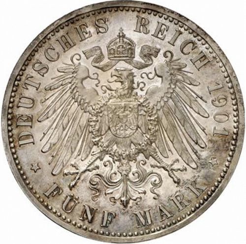 5 Mark Reverse Image minted in GERMANY in 1901A (1871-18 - Empire PRUSSIA)  - The Coin Database