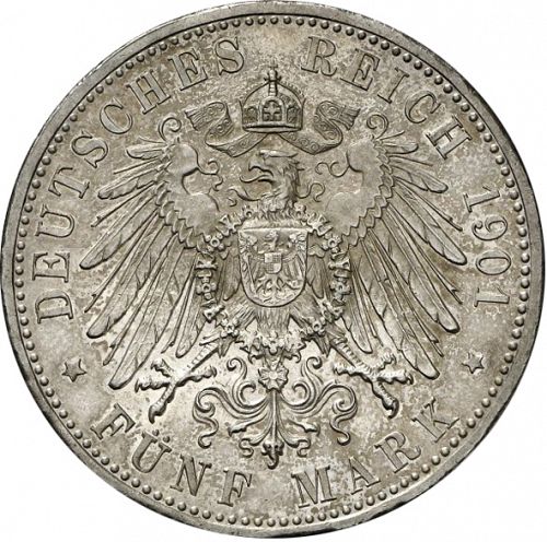 5 Mark Reverse Image minted in GERMANY in 1901D (1871-18 - Empire SAXE-MEININGEN)  - The Coin Database