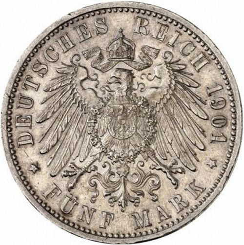 5 Mark Reverse Image minted in GERMANY in 1901G (1871-18 - Empire BADEN)  - The Coin Database