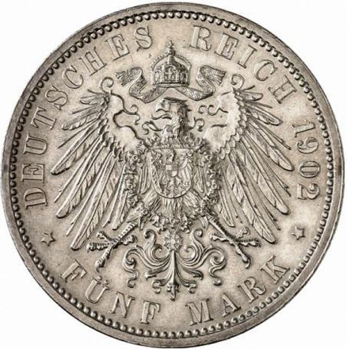 5 Mark Reverse Image minted in GERMANY in 1902 (1871-18 - Empire BADEN)  - The Coin Database