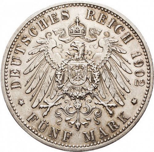 5 Mark Reverse Image minted in GERMANY in 1902D (1871-18 - Empire SAXE-MEININGEN)  - The Coin Database