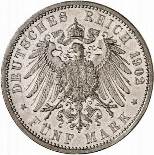 5 Mark Reverse Image minted in GERMANY in 1902G (1871-18 - Empire BADEN)  - The Coin Database
