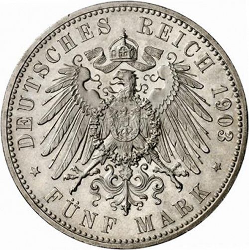 5 Mark Reverse Image minted in GERMANY in 1903A (1871-18 - Empire WALDECK-PYRMONT)  - The Coin Database