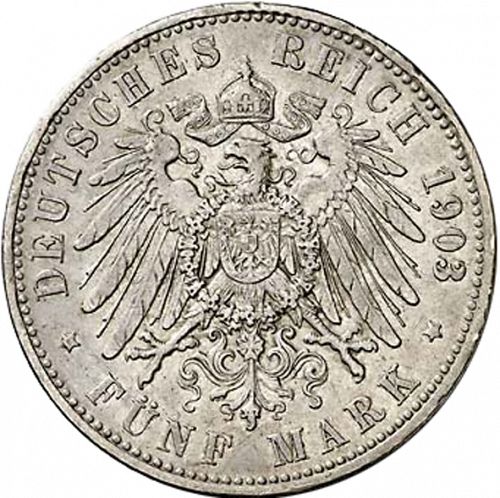 5 Mark Reverse Image minted in GERMANY in 1903A (1871-18 - Empire PRUSSIA)  - The Coin Database
