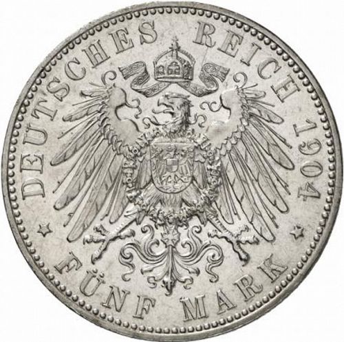 5 Mark Reverse Image minted in GERMANY in 1904A (1871-18 - Empire MECKLENBURG-SCHWERIN)  - The Coin Database