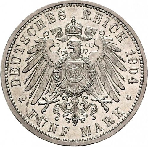 5 Mark Reverse Image minted in GERMANY in 1904G (1871-18 - Empire BADEN)  - The Coin Database