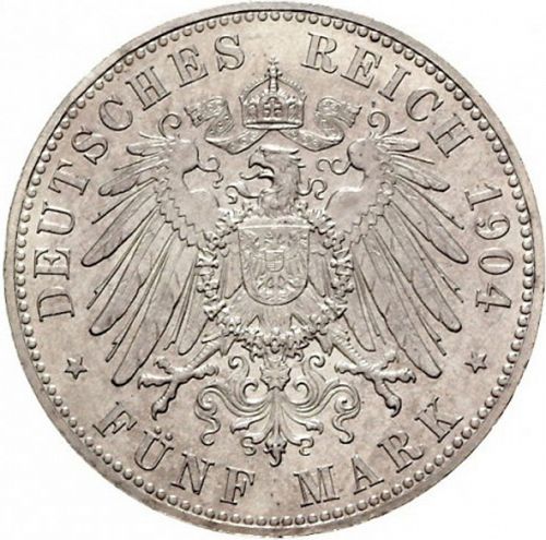 5 Mark Reverse Image minted in GERMANY in 1904 (1871-18 - Empire HESSE-DARMSTATDT)  - The Coin Database